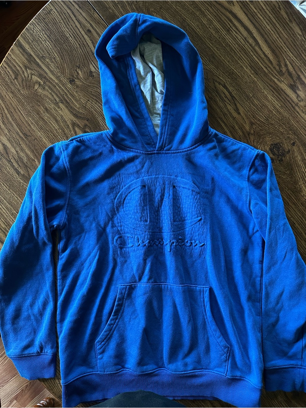 Champion Blue Hoodie with Gray Lined Hood